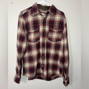 Rural Cloth Foreman Stretch‎ Burgundy Plaid Flannel Men's Large